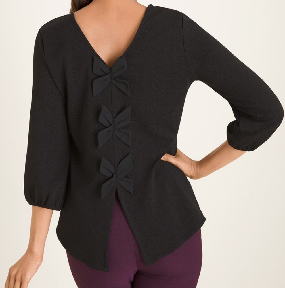 Chicos Black blouse with bow detail in the back, size 0 (small)